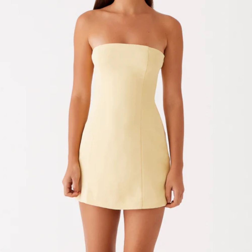 Peppermayo Strapless Cream Mini Dress